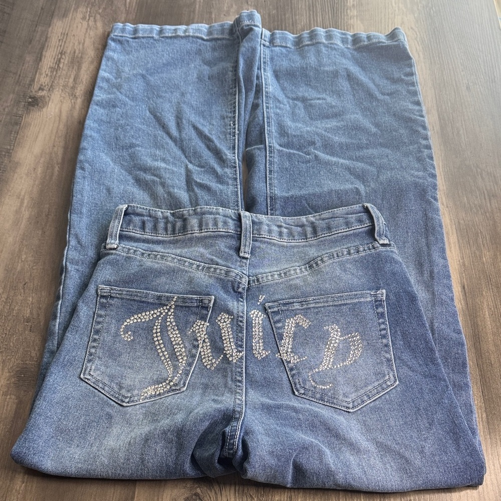 Juicy Couture 90’s Blue High Rise Wide Leg Jeans with Rhinestone Logo